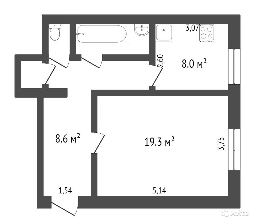 1-комнатная квартира, 42 м² - фото 16