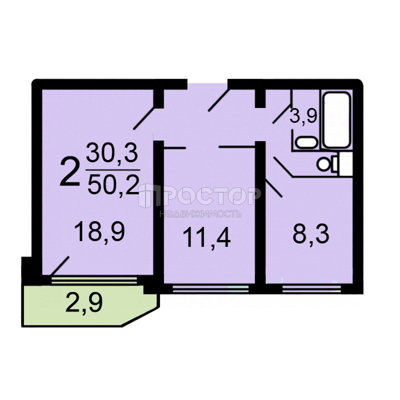 2-комнатная квартира, 50.2 м² - фото 12