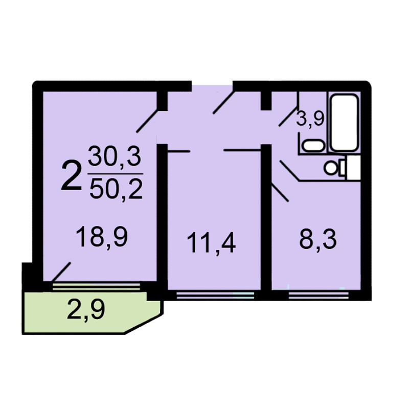 2-комнатная квартира, 50.2 м² - фото 13