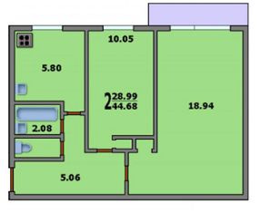 2-комнатная квартира, 45 м² - фото 2