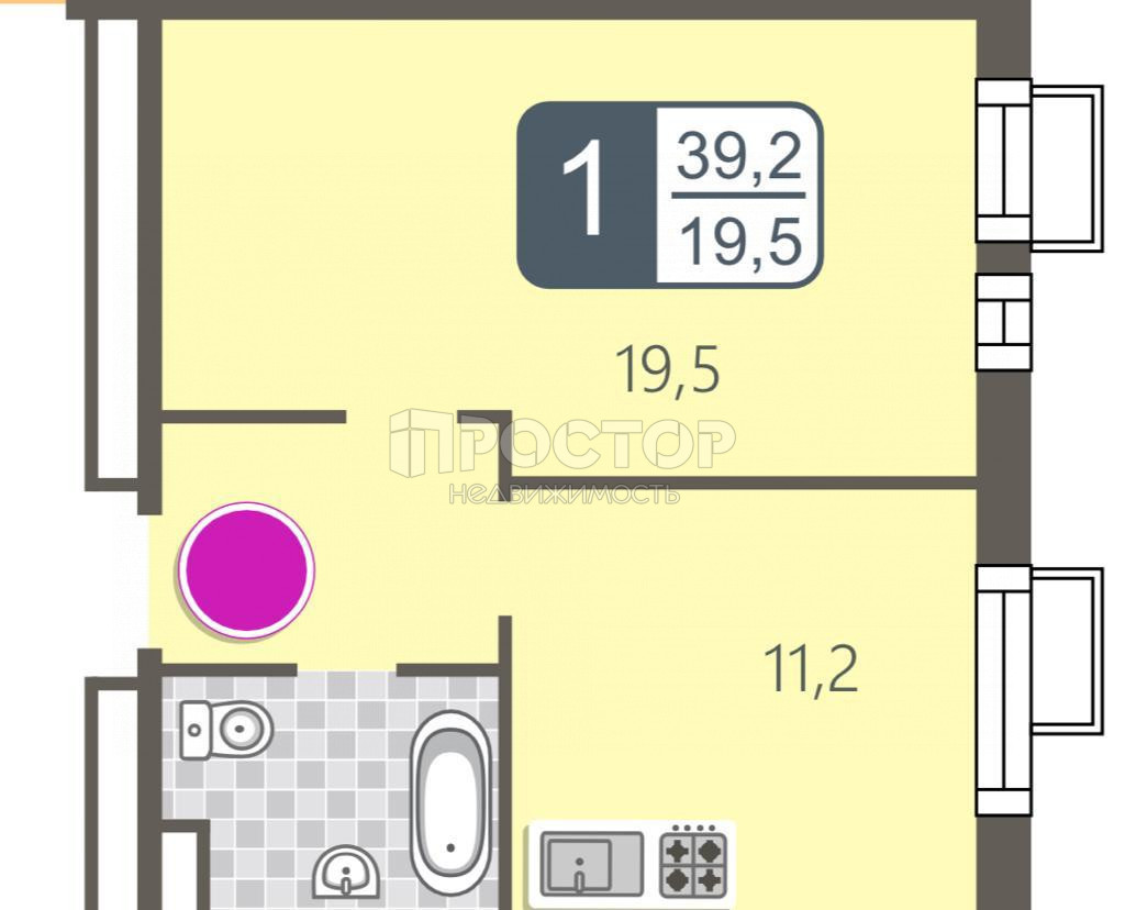 1-комнатная квартира, 39.2 м² - фото 6