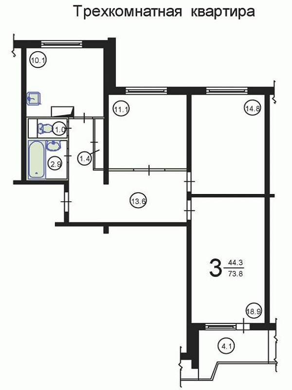 3-комнатная квартира, 73.8 м² - фото 16