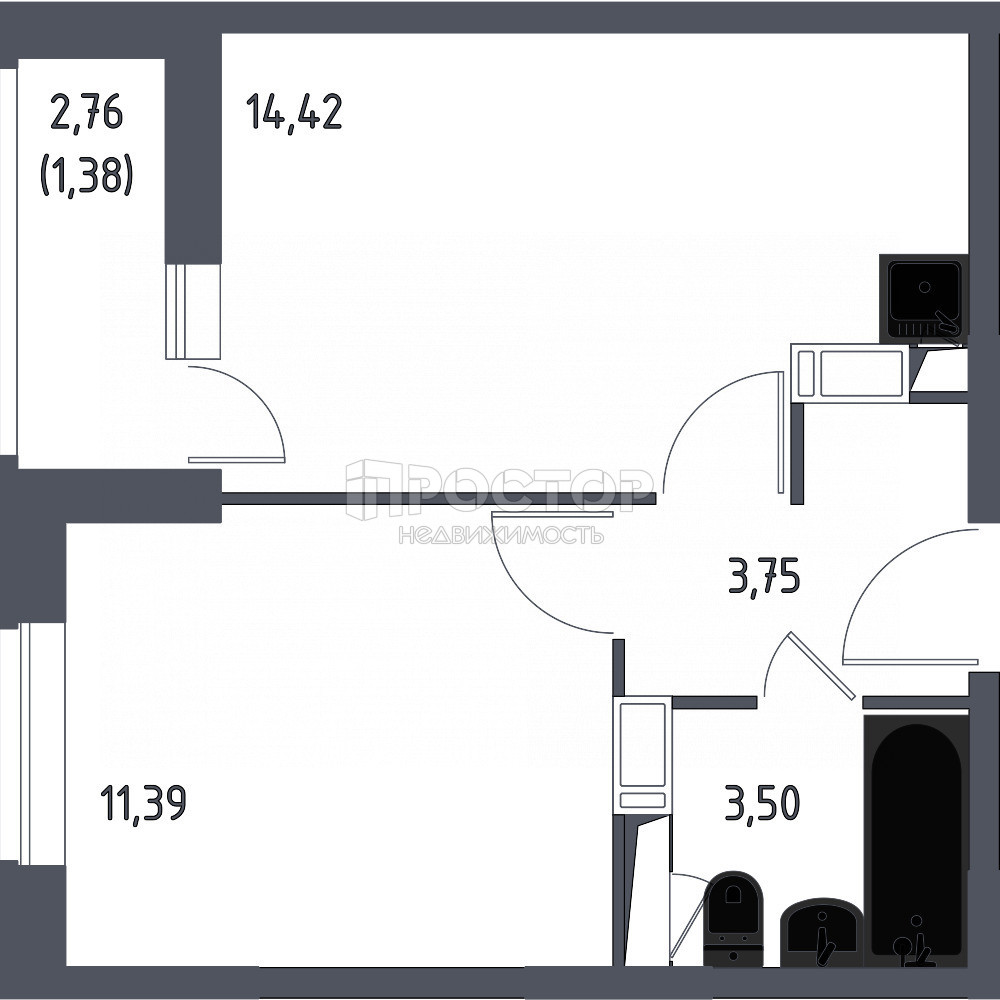 1-комнатная квартира, 34.8 м² - фото 20