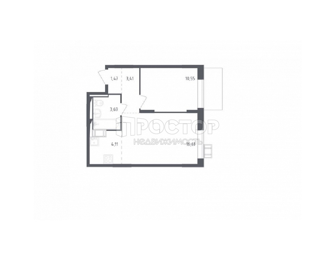 2-комнатная квартира, 34.5 м² - фото 2