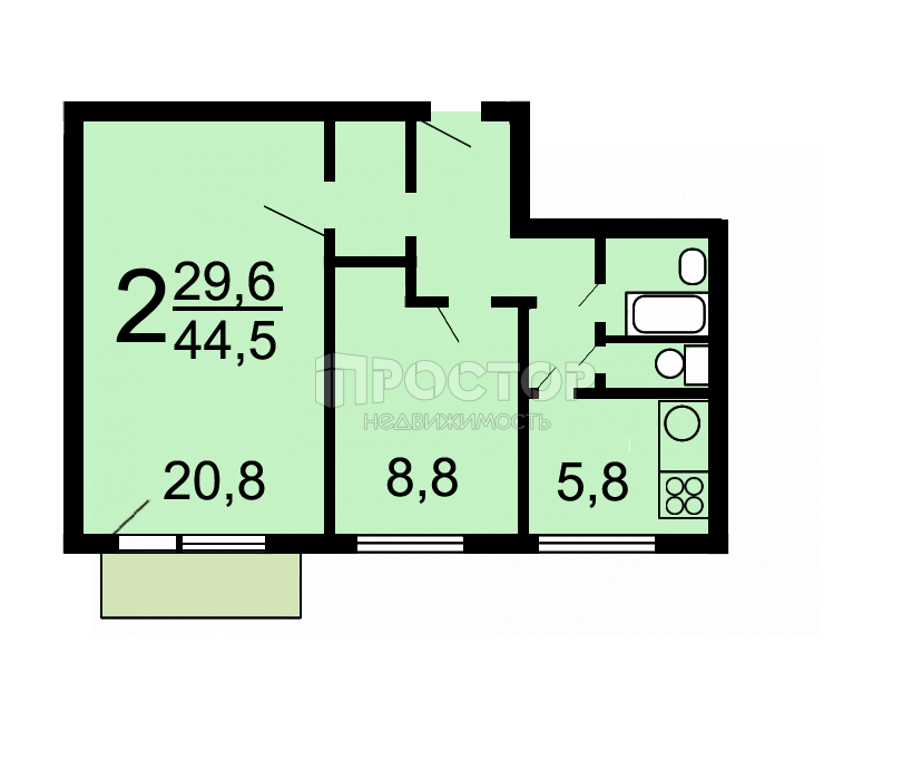 2-комнатная квартира, 44.5 м² - фото 32