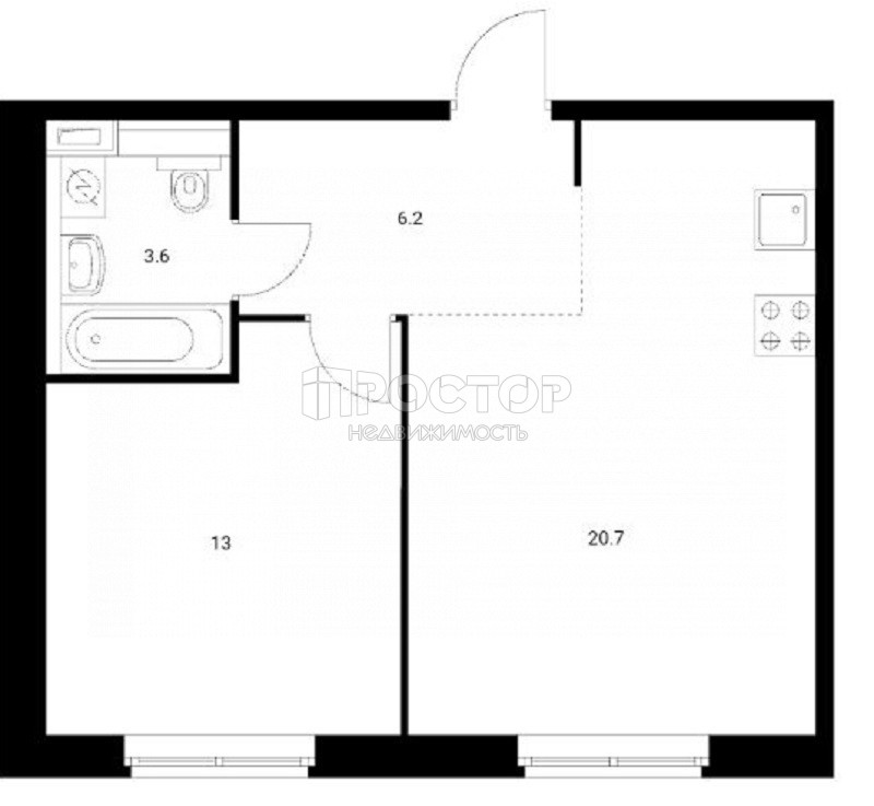 1-комнатная квартира, 43.5 м² - фото 2