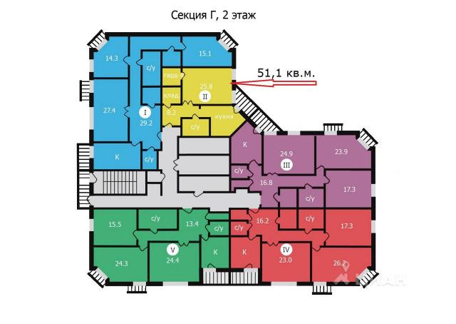 1-комнатная квартира, 51.1 м² - фото 6