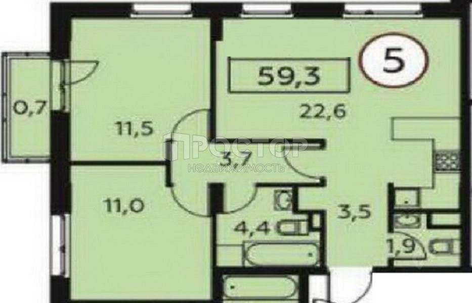 2-комнатная квартира, 59 м² - фото 19