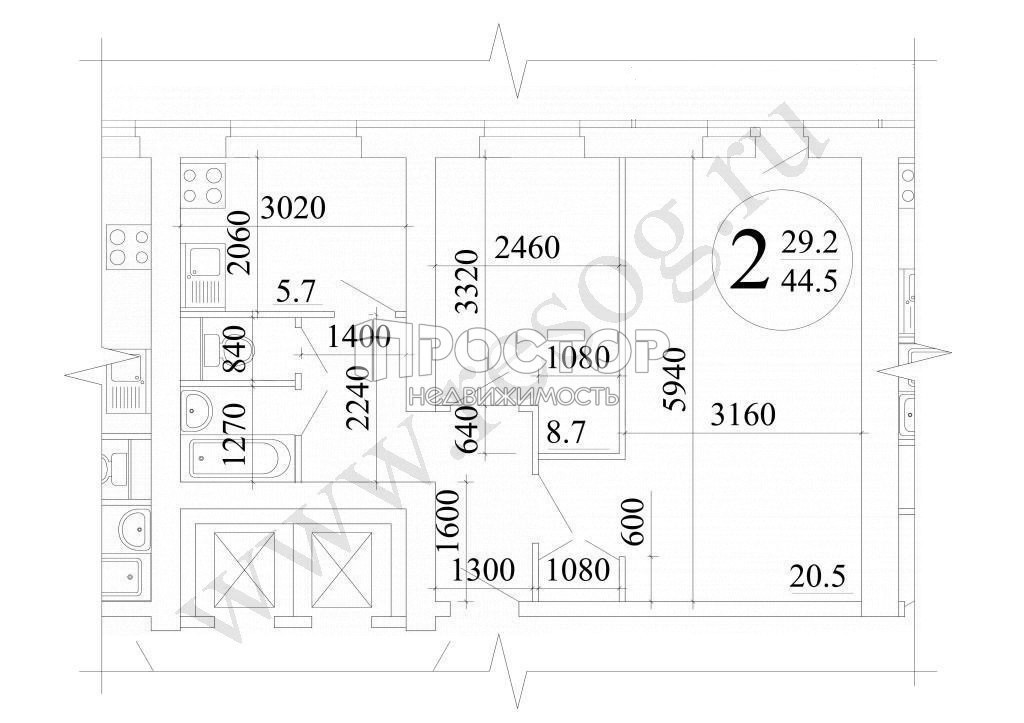 2-комнатная квартира, 45 м² - фото 10