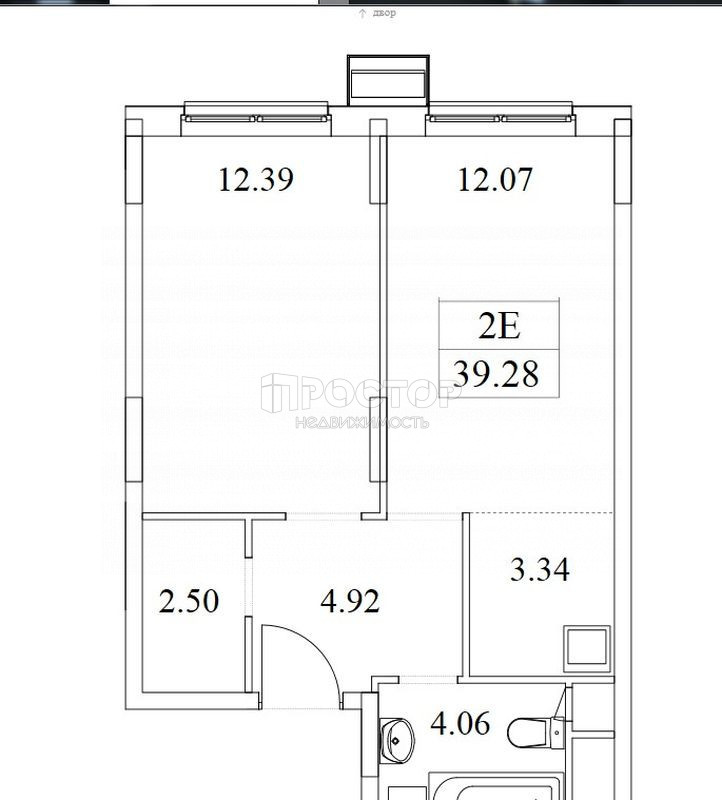 2-комнатная квартира, 39.25 м² - фото 2