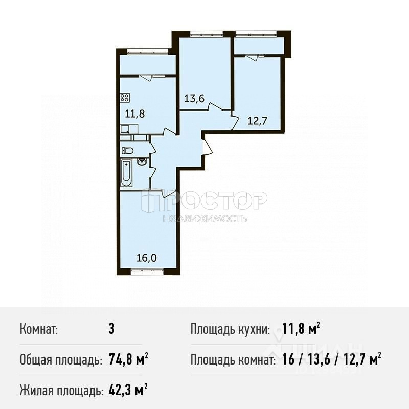 3-комнатная квартира, 79 м² - фото 19