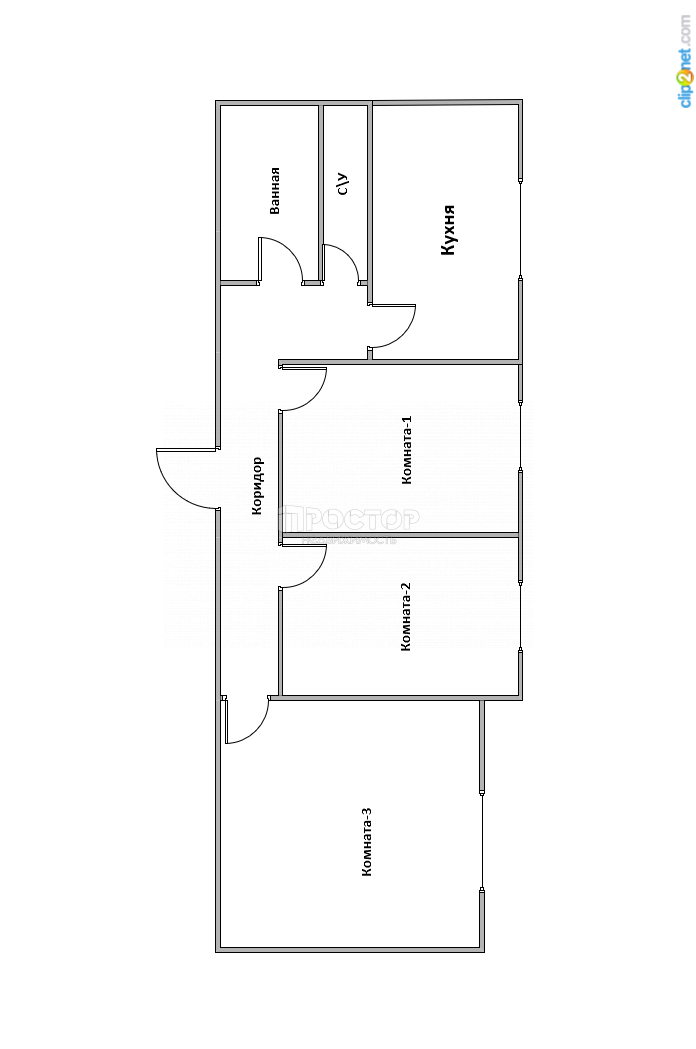 3-комнатная квартира, 66.9 м² - фото 2