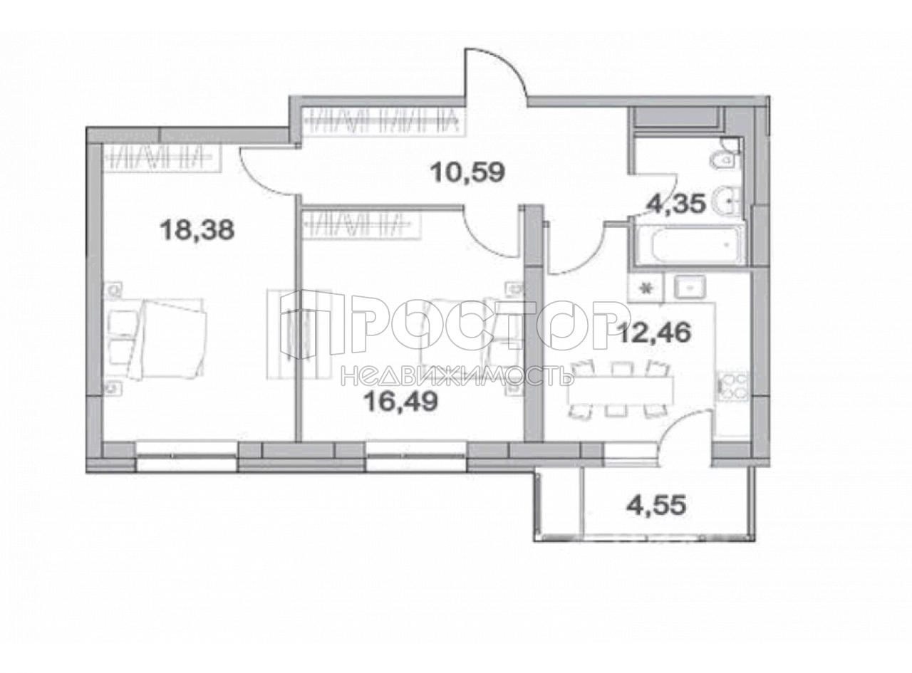 2-комнатная квартира, 66.82 м² - фото 4