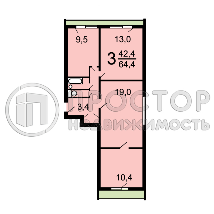 3-комнатная квартира, 64.4 м² - фото 11