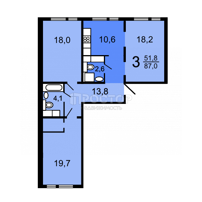 3-комнатная квартира, 87.7 м² - фото 37