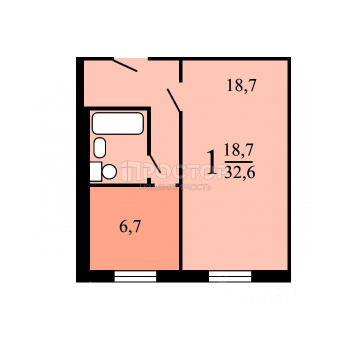 1-комнатная квартира, 33 м² - фото 6