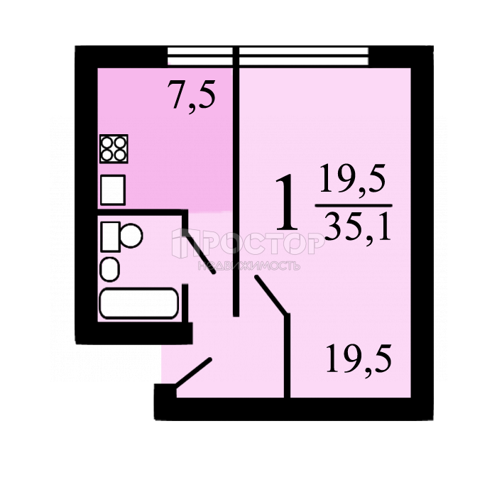 1-комнатная квартира, 35.1 м² - фото 11