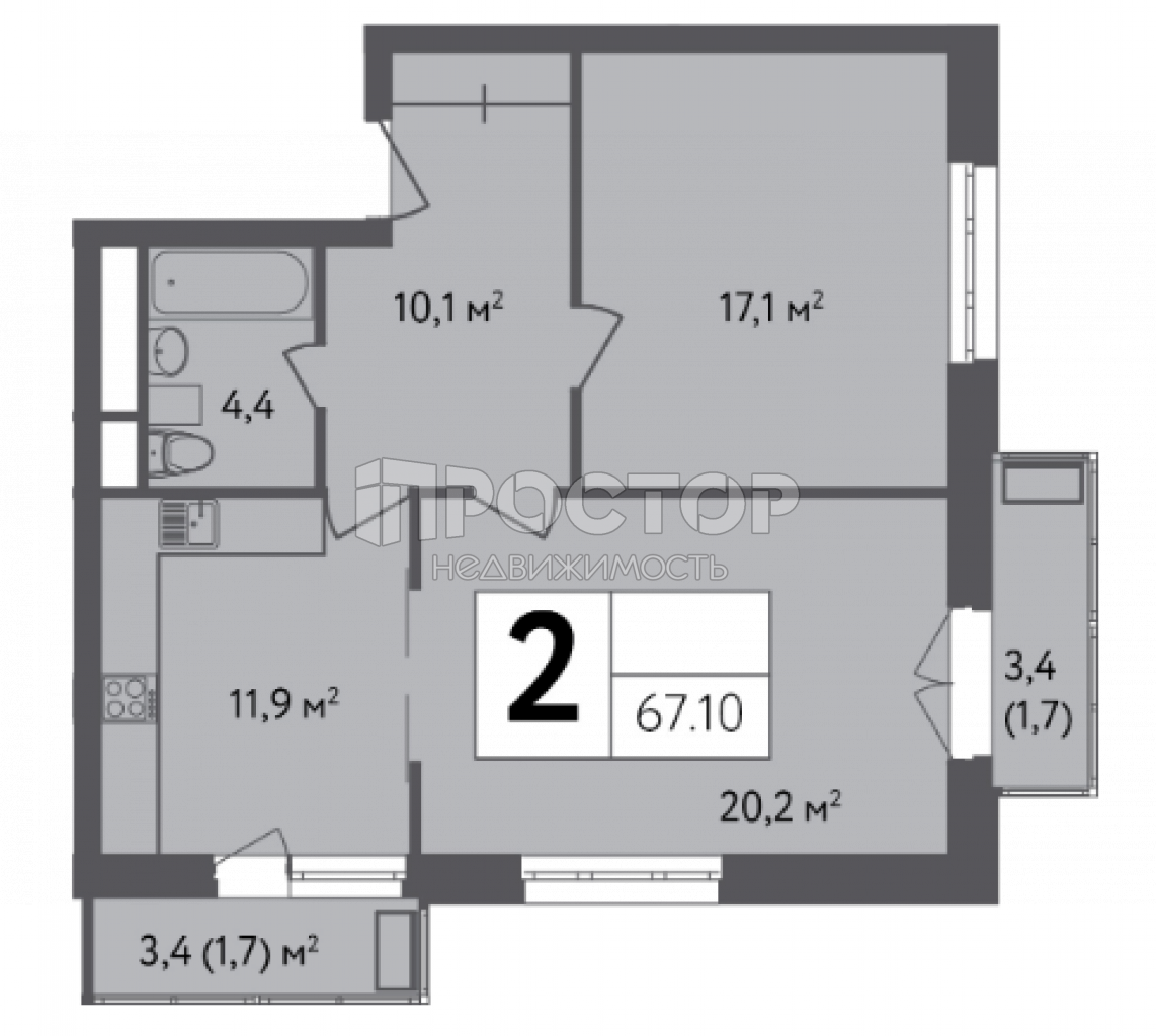 2-комнатная квартира, 67.1 м² - фото 4