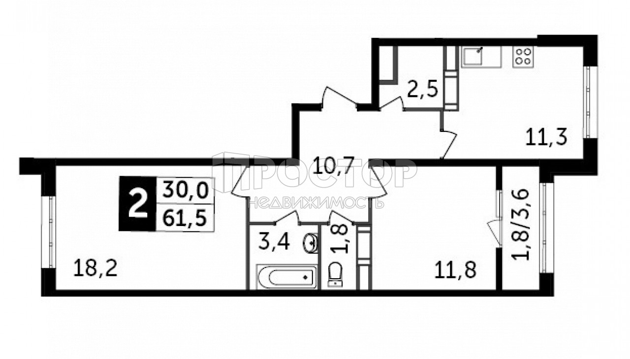 2-комнатная квартира, 61.5 м² - фото 15