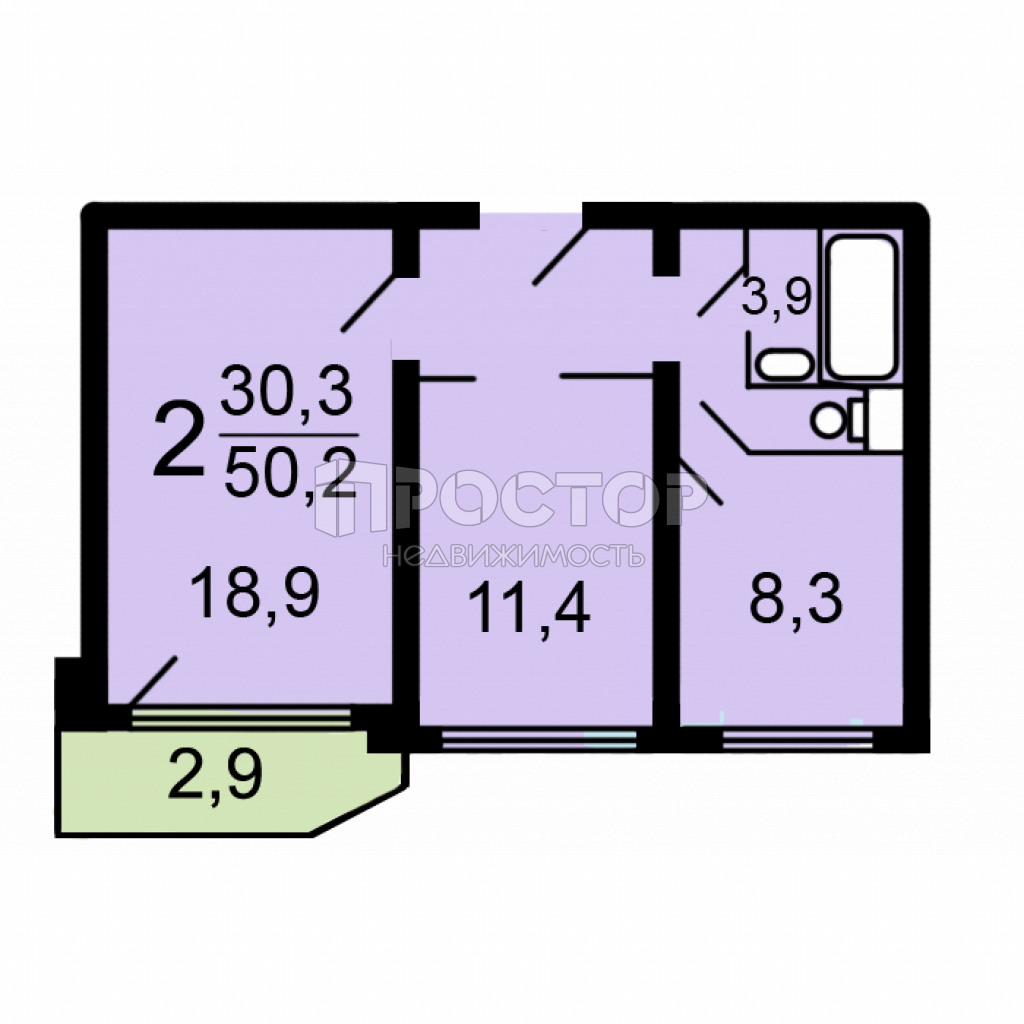 2-комнатная квартира, 50.2 м² - фото 10