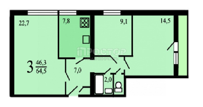 3-комнатная квартира, 66.8 м² - фото 15