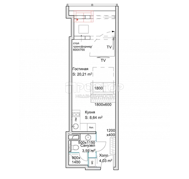 1-комнатная квартира, 37.5 м² - фото 7