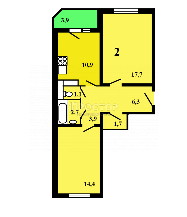 2-комнатная квартира, 58.6 м² - фото 22