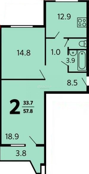 2-комнатная квартира, 58.1 м² - фото 19