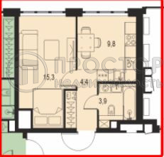 1-комнатная квартира, 33.4 м² - фото 3