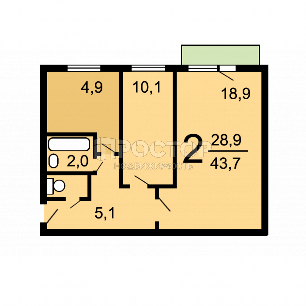 2-комнатная квартира, 43.7 м² - фото 8