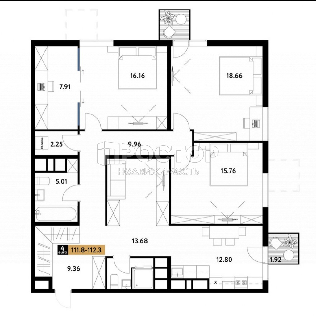 3-комнатная квартира, 111.8 м² - фото 9