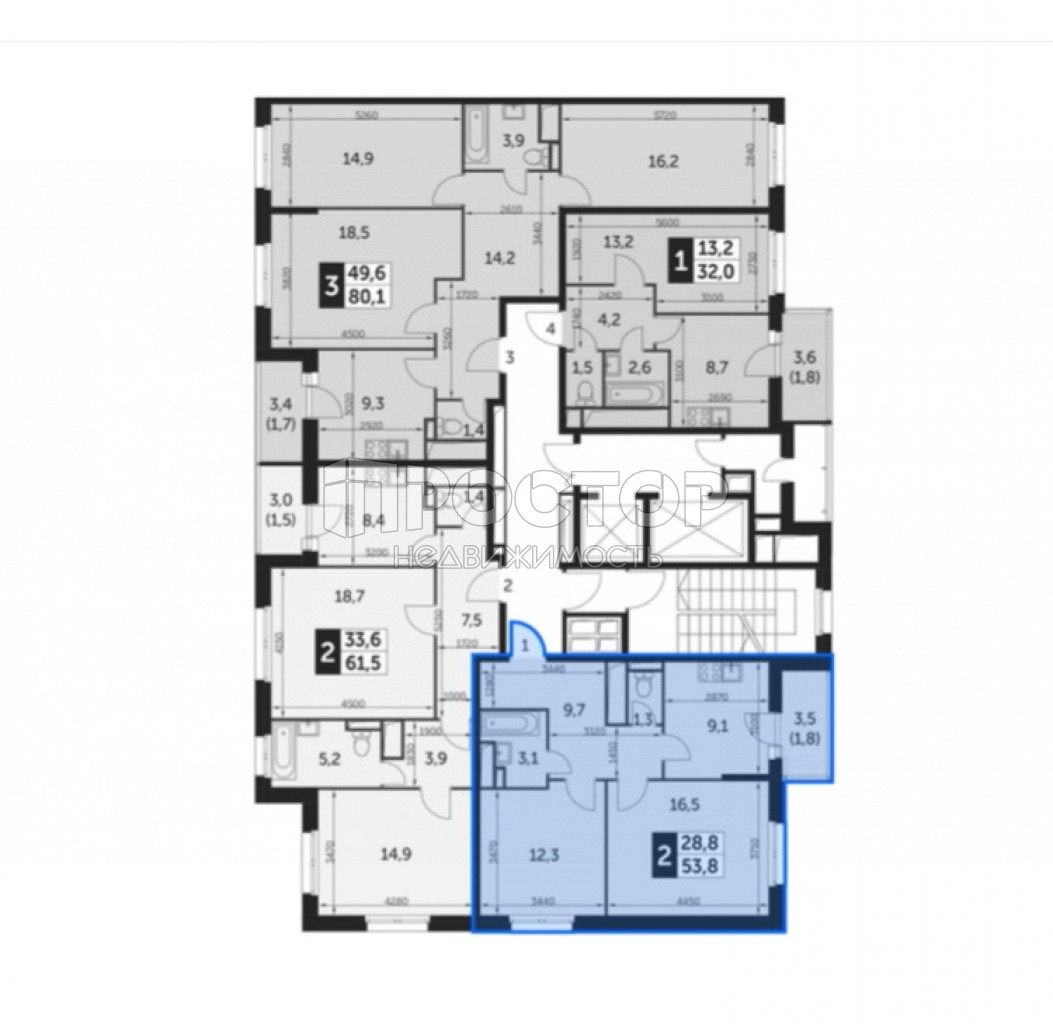 2-комнатная квартира, 53.8 м² - фото 3