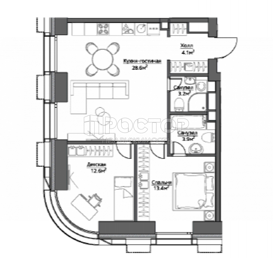 3-комнатная квартира, 65.8 м² - фото 8