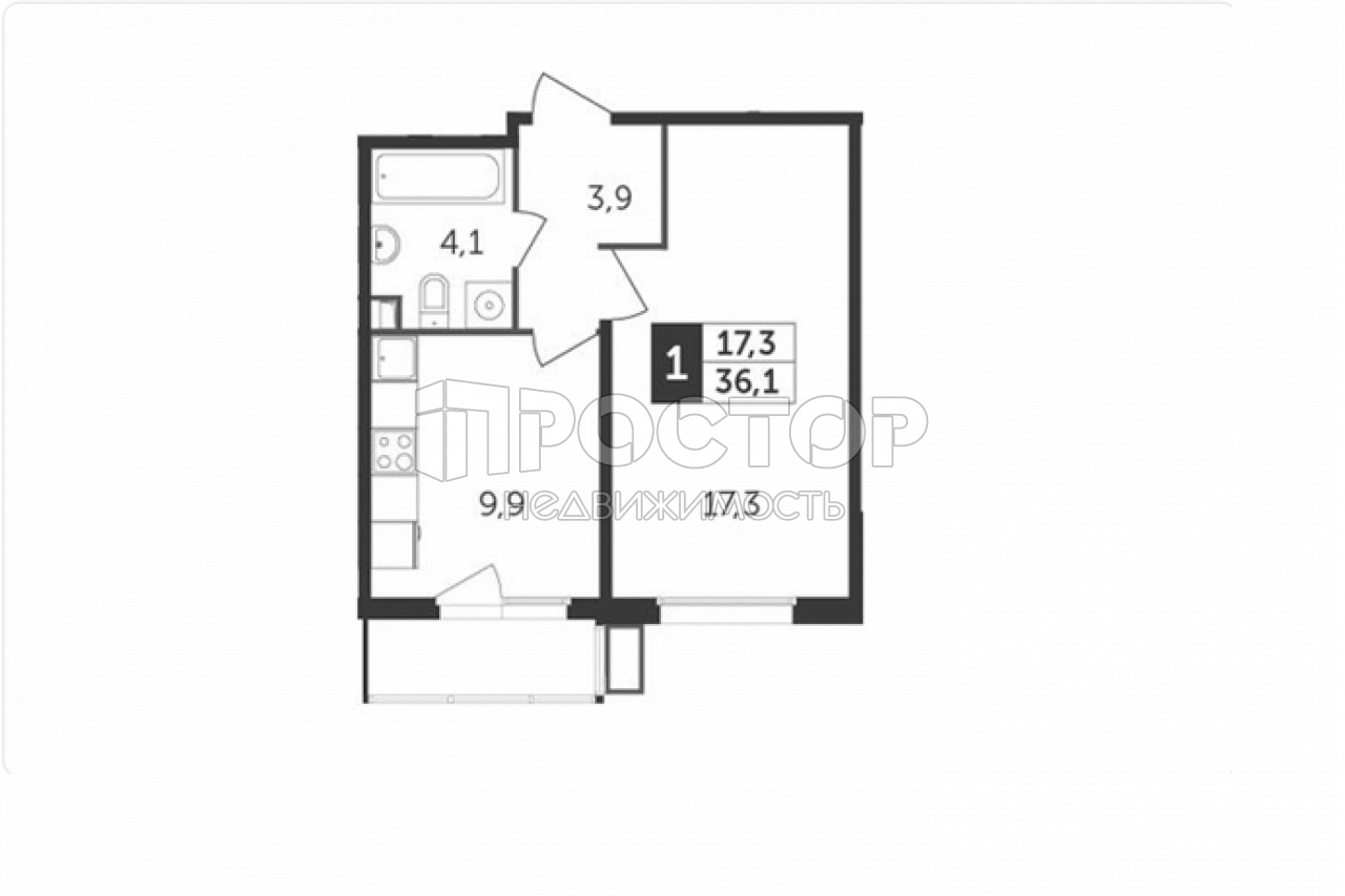 1-комнатная квартира, 36.1 м² - фото 5