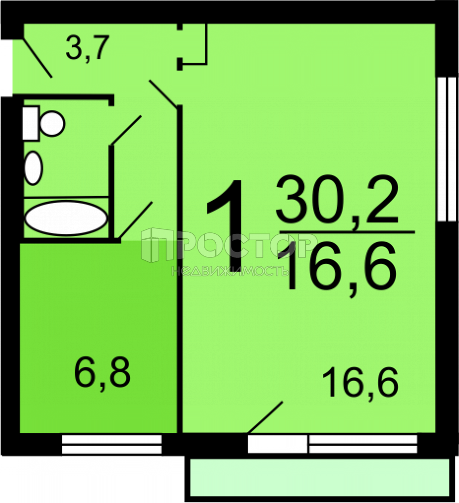 1-комнатная квартира, 32.6 м² - фото 19