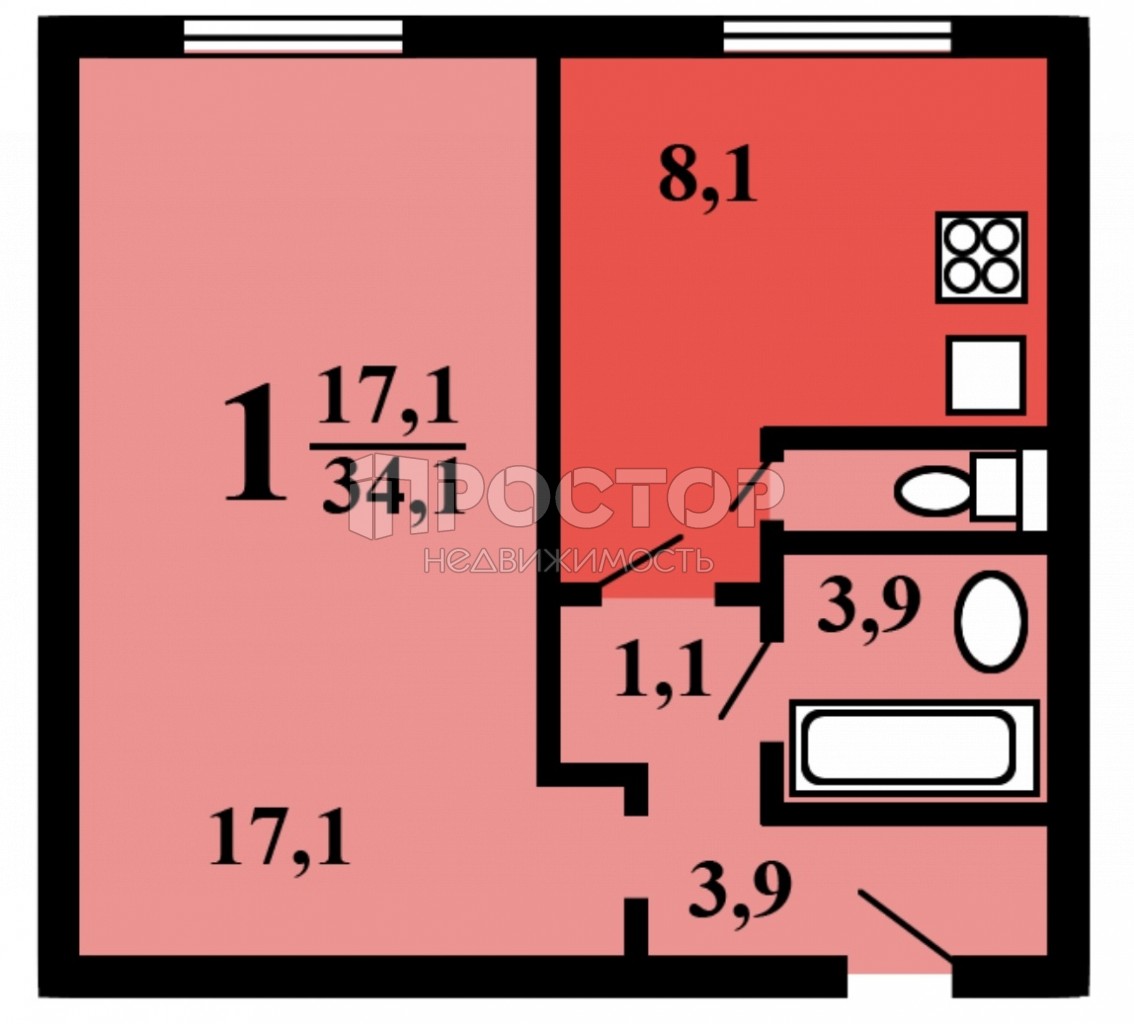 1-комнатная квартира, 35.5 м² - фото 8