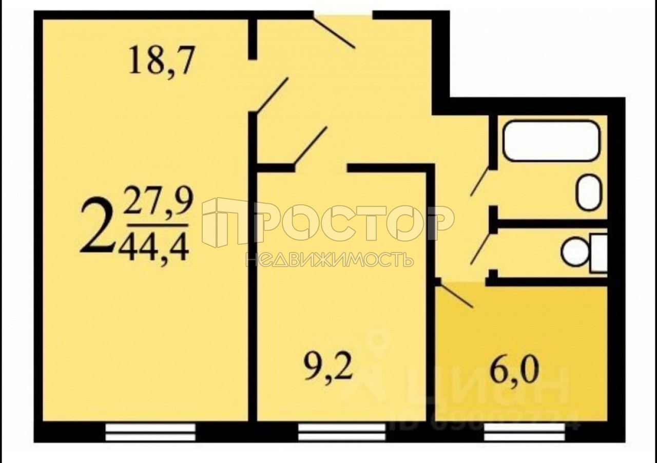 2-комнатная квартира, 44 м² - фото 13