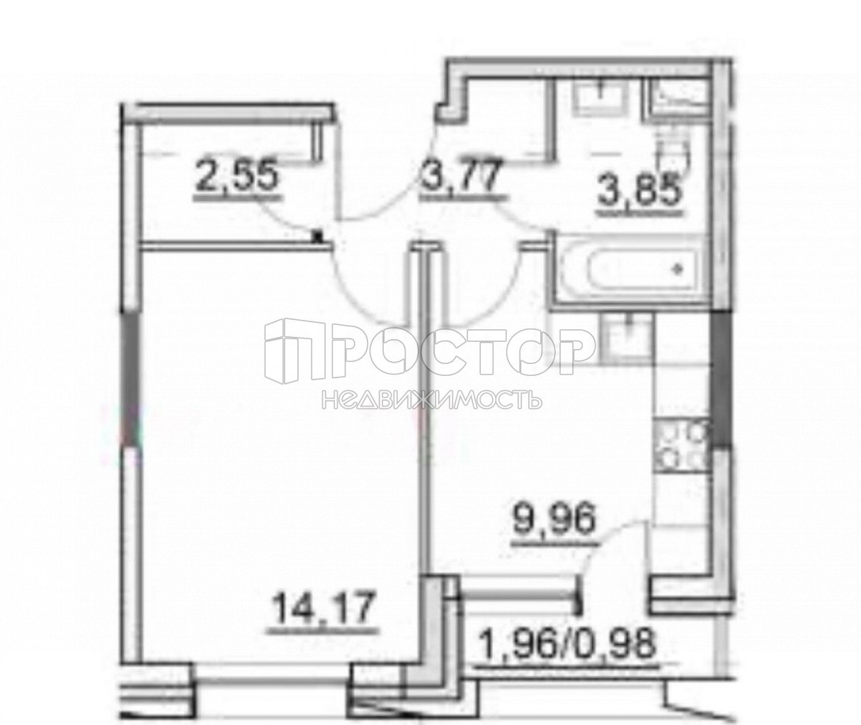 1-комнатная квартира, 36.66 м² - фото 2