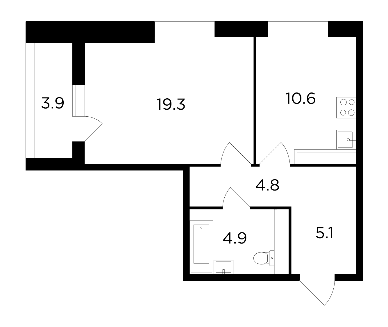 1-комнатная квартира, 47 м² - фото 2