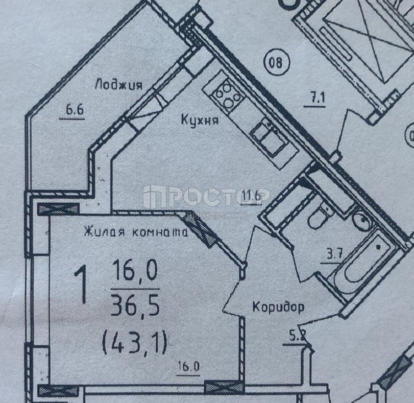 1-комнатная квартира, 43 м² - фото 26