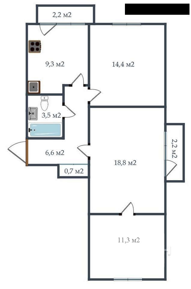 3-комнатная квартира, 64.6 м² - фото 4