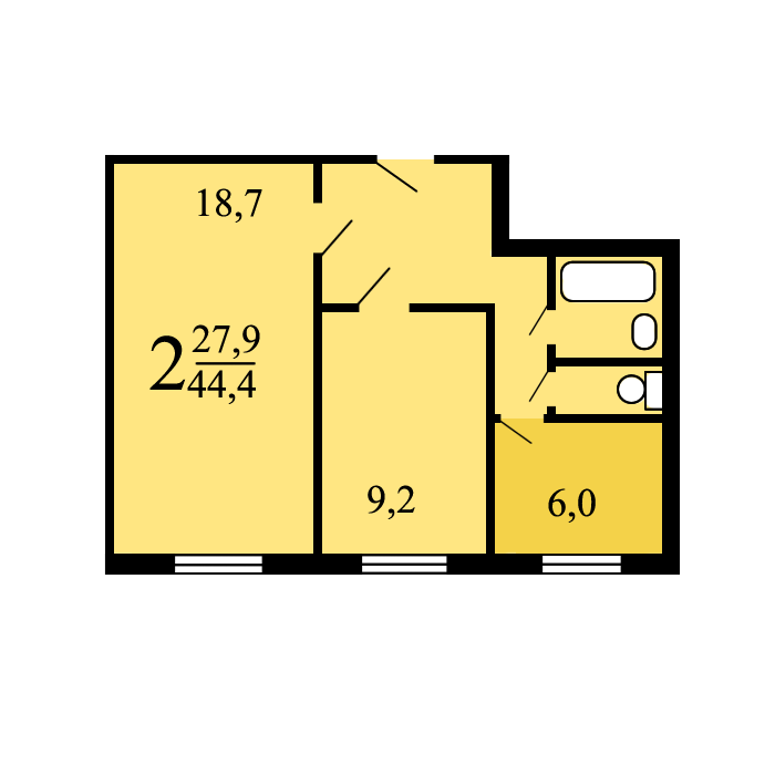 2-комнатная квартира, 44 м² - фото 17