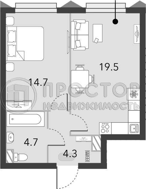1-комнатная квартира, 43.2 м² - фото 5