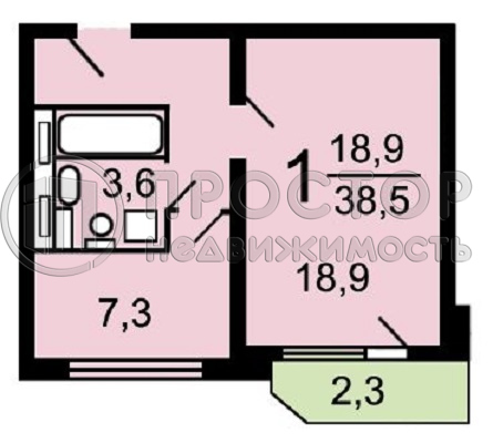 1-комнатная квартира, 36.4 м² - фото 11