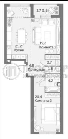 2-комнатная квартира, 75.4 м² - фото 7