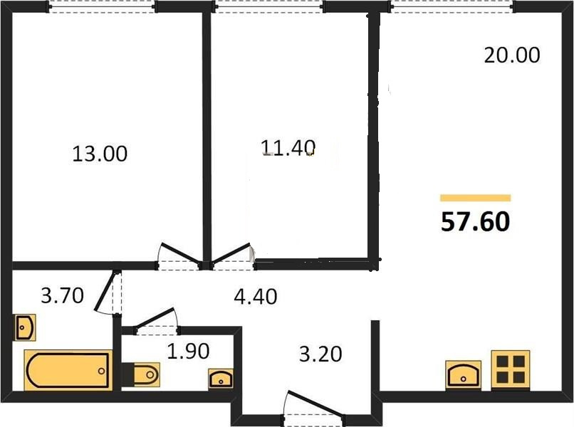 2-комнатная квартира, 58 м² - фото 2