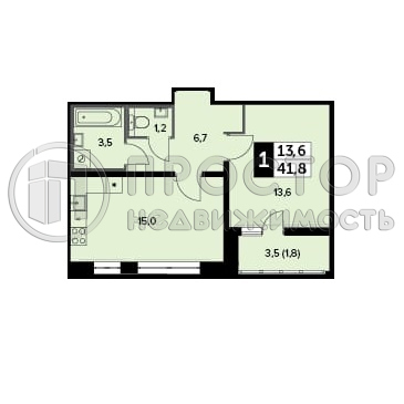 2-комнатная квартира, 41.8 м² - фото 13