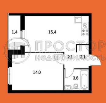 2-комнатная квартира, 37.5 м² - фото 15