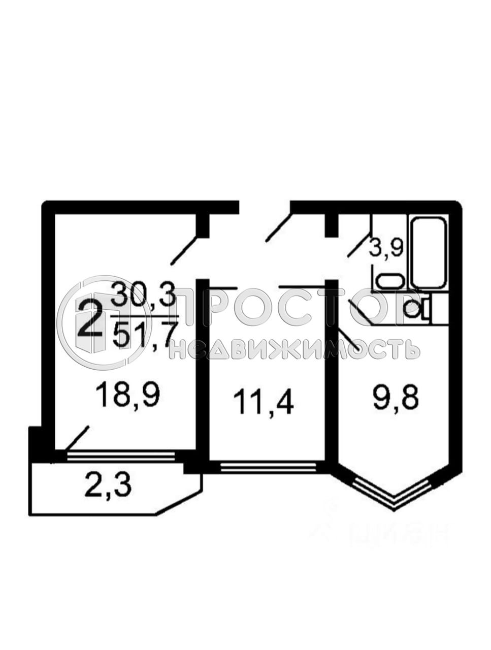 2-комнатная квартира, 51 м² - фото 19