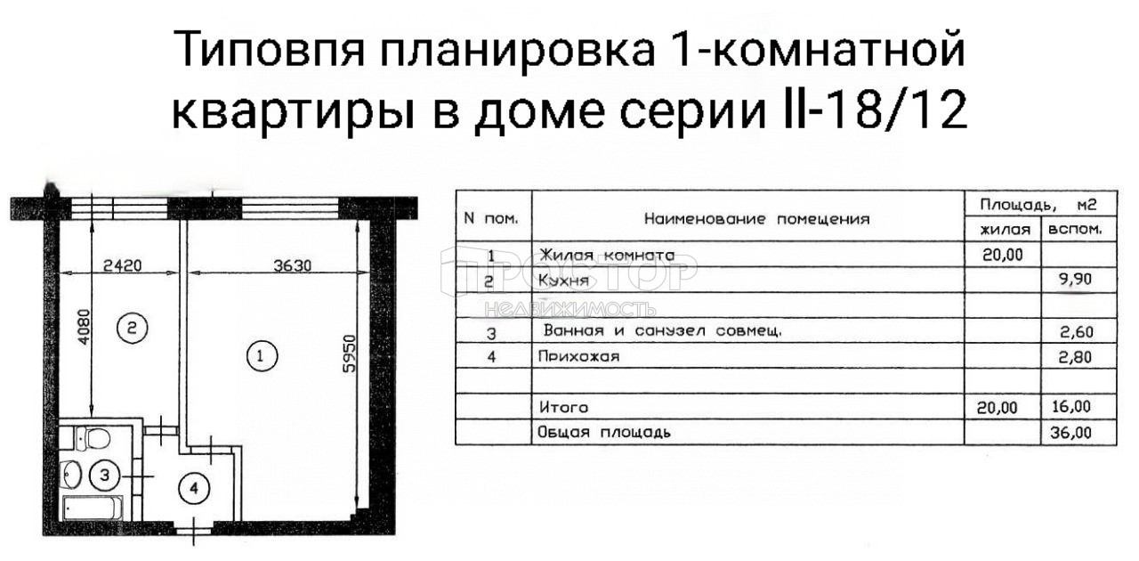 1-комнатная квартира, 35.5 м² - фото 15